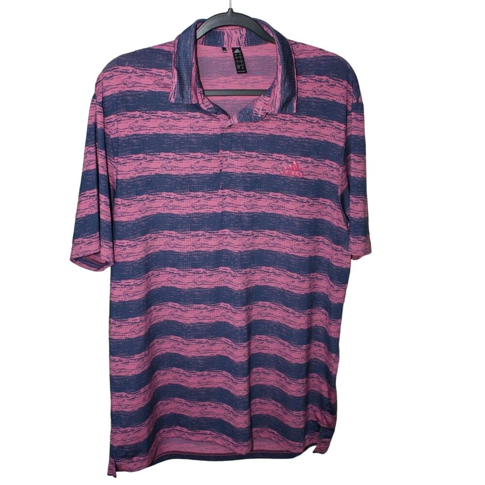 adidas Pink and Blue Striped Polo Shirt